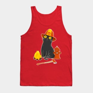 Intense Gaze Fireman Cat - Funny Black Cat Tank Top